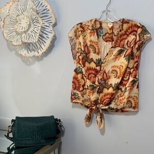 Autres filles by anthropology flowered front tied blouse size small